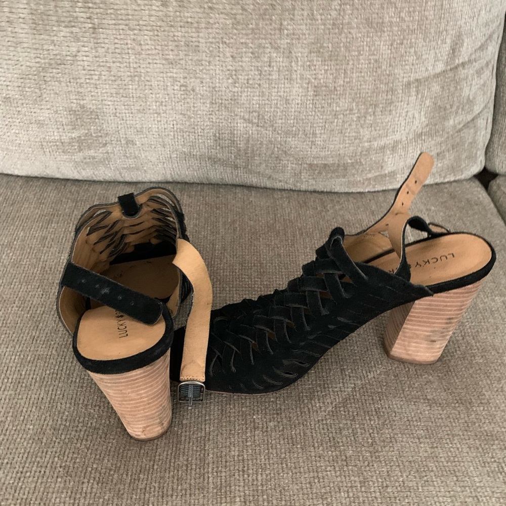 Heel Open Toed Black Cris Cross Pattern Buckle St… - image 4